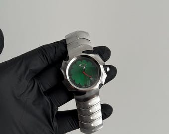 Vintage style retro Oakley Watch Blade hype y2k avantgarde opium gorpcore outdoor silver japan usa steel green hype