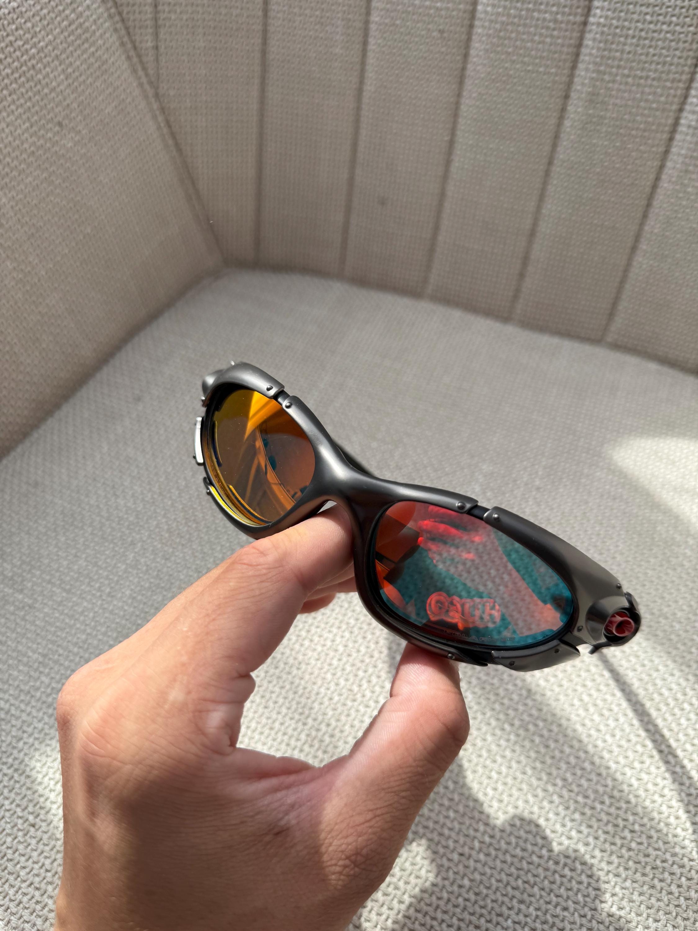 90's Silver Orange Oakley Plate Splice Minute Y2k Rare Vintage