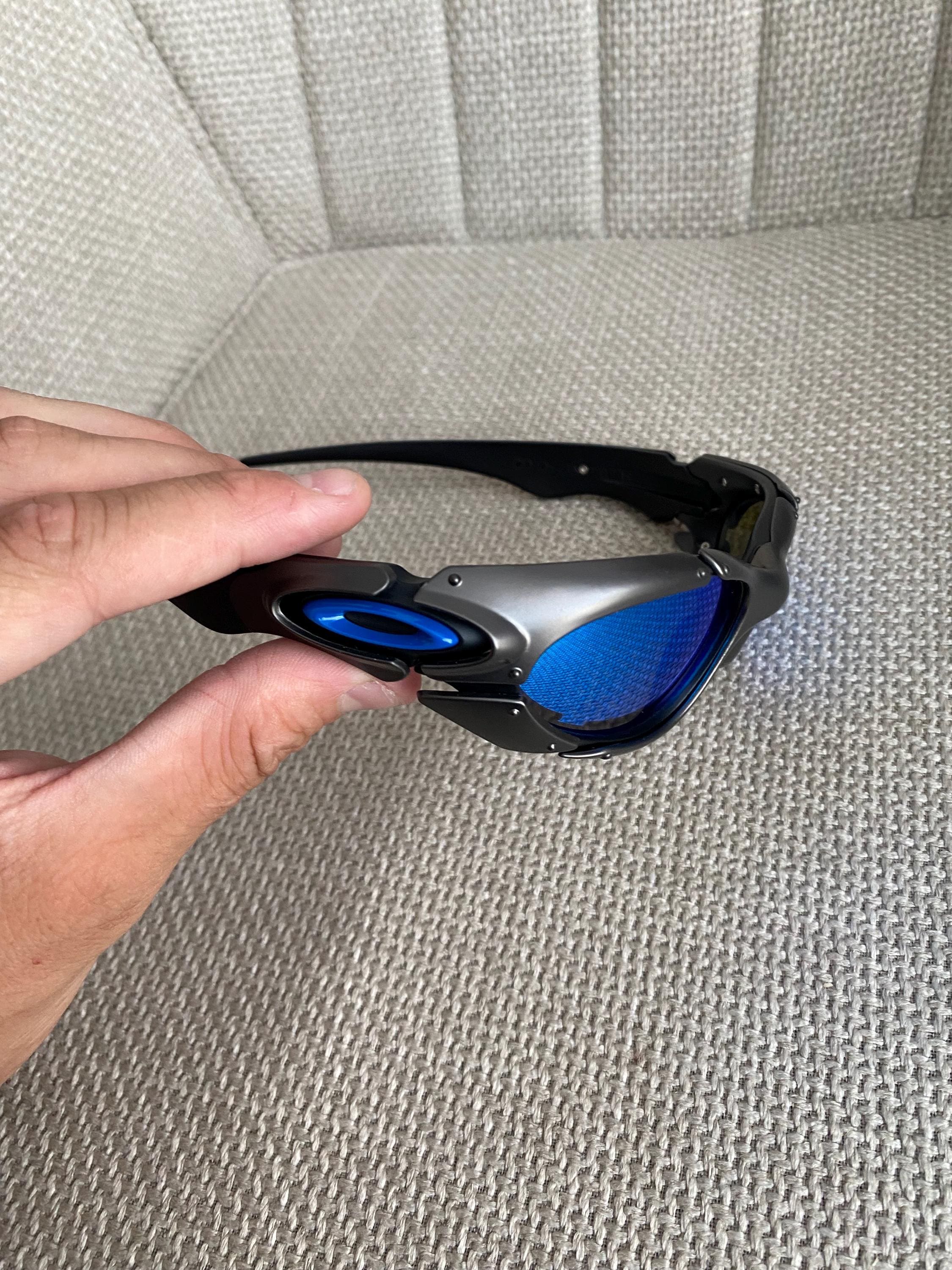 90's Silver Blue Oakley Plate Splice Minute Y2k Rare Vintage