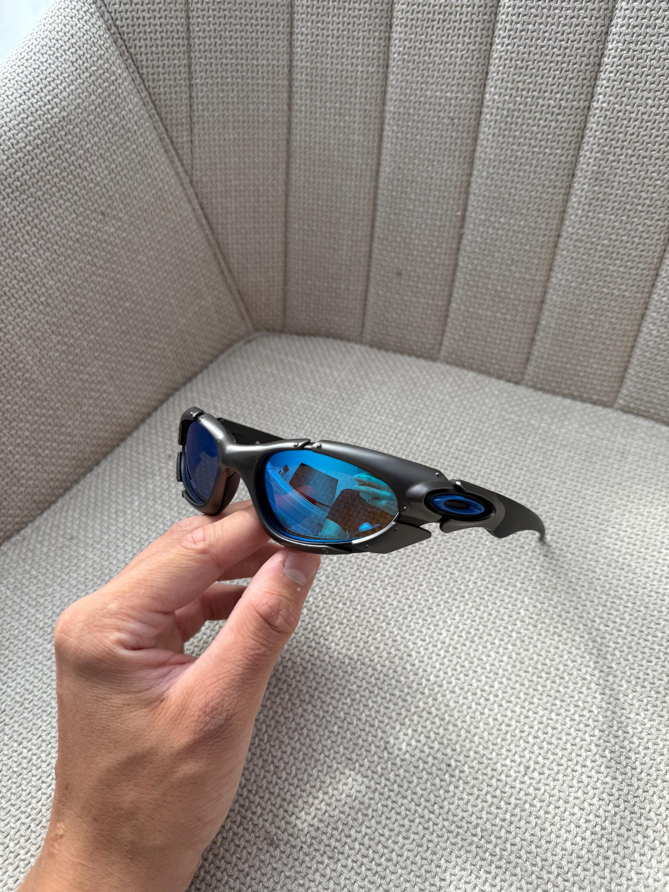 90's Silver Blue Oakley Plate Splice Minute Y2k Rare Vintage