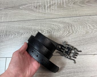 Vintage DOUBLE R RRL black Leather Belt By Polo Ralph Lauren avantgarde USA style hype Usa cowboy vibe