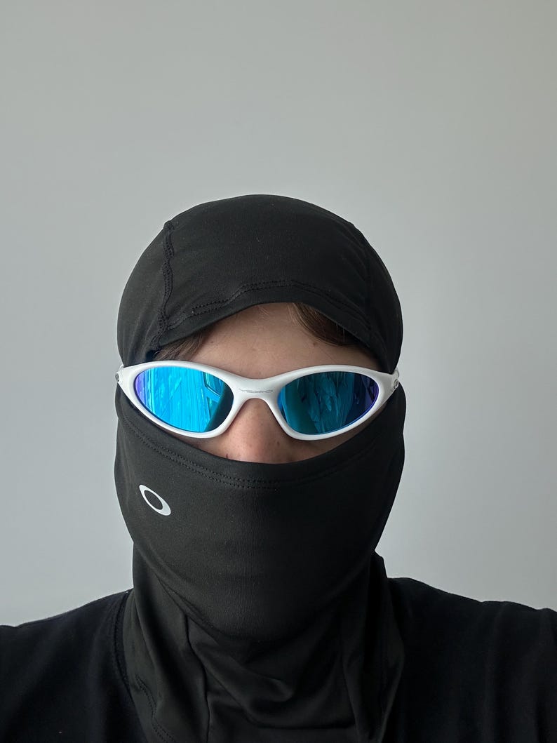 90-tals sällsynta avantgarde vita blå Oakley Minute Plate Y2k sällsynta vintage Gorpcore polariserade solglasögon USA bild 5