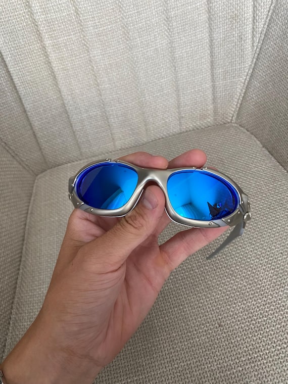 90's Silver Blue Oakley Plate Splice Minute Y2k Rare Vintage