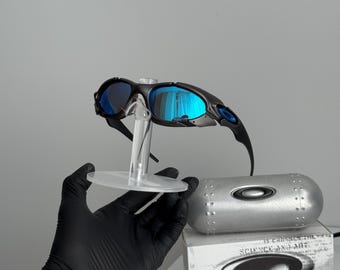 Occhiali da sole Oakley placca argento blu Occhiali vintage per ciclismo, corsa, gorpcore e attività all'aperto, stile Y2K oppio polarizzato