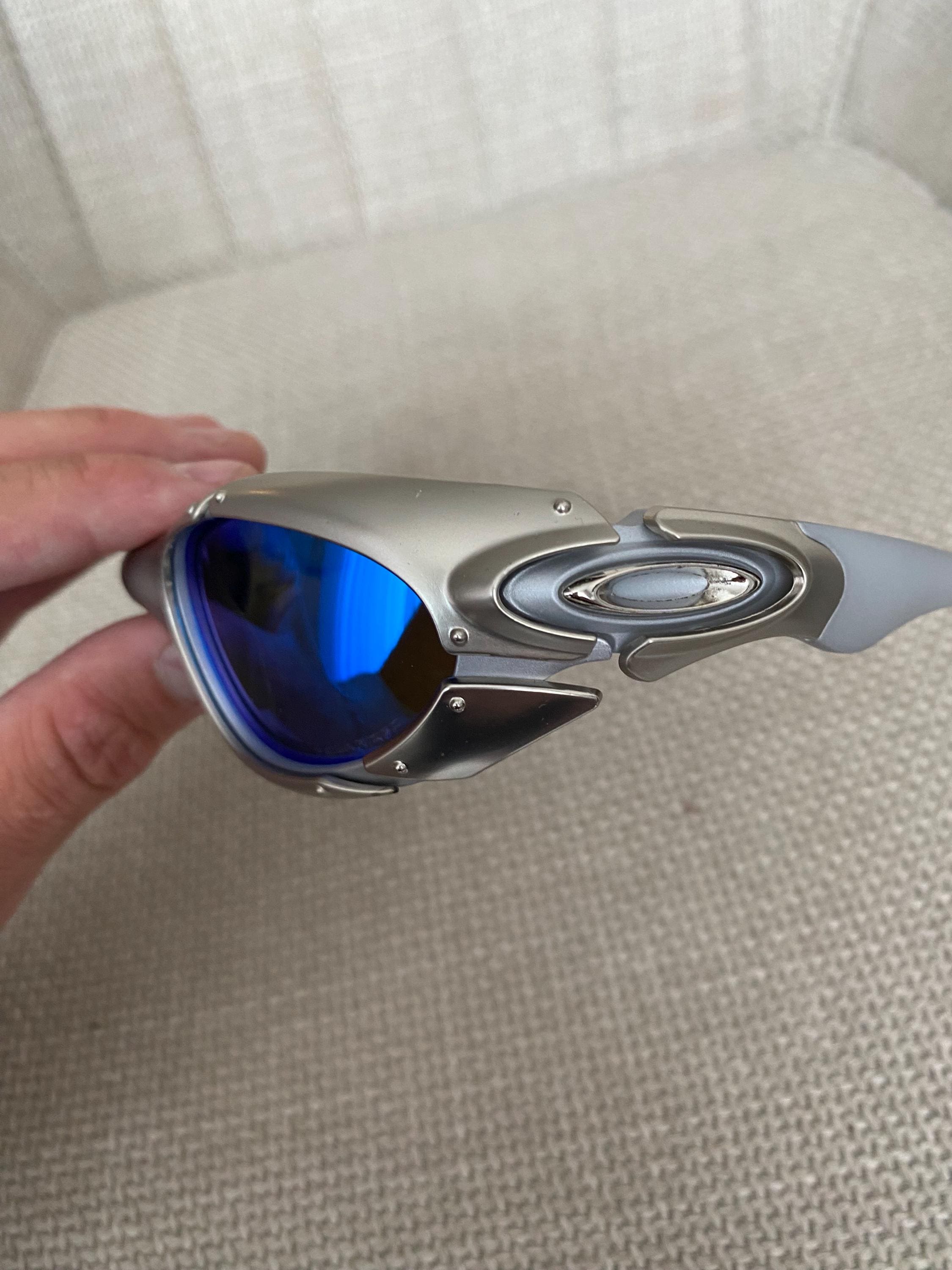 90's Silver Blue Oakley Plate Splice Minute Y2k Rare Vintage