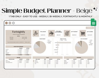 Simple Aesthetic Budget Planner Spreadsheet, Google Sheets Template, Monthly Budget, Personal Finance Tracker, Expense & Bill Tracker Sheet