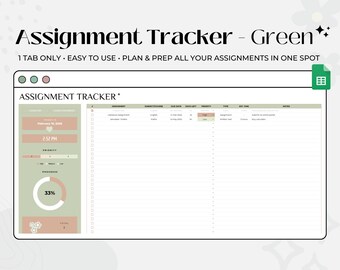 Assignment Tracker, Homework Planner, Google Sheets Template, Task Organiser, Student Planner, Deadline Tracker, Study Schedule Spreadsheet