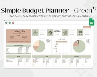 Simple Aesthetic Budget Planner Spreadsheet, Google Sheets Template, Monthly Budget, Personal Finance Tracker, Expense & Bill Tracker Sheet