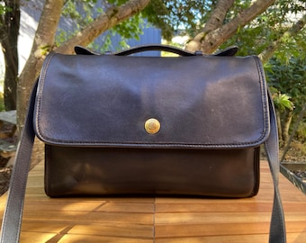 Vintage Top Handle Black Leather Coach Portfolio Briefcase Bag