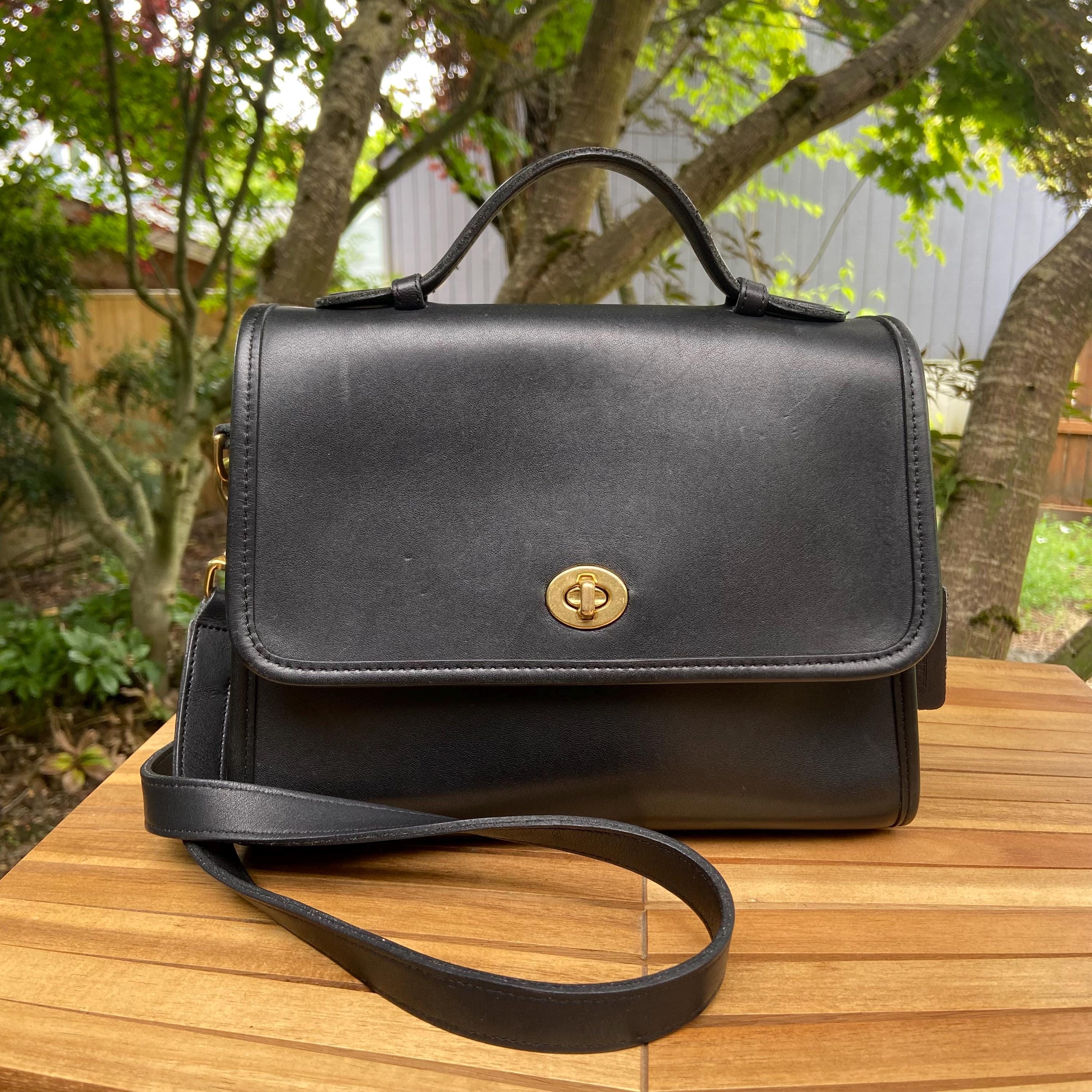 Vintage Coach Court Bag | Style 9870 | Black With Brass Hardware
