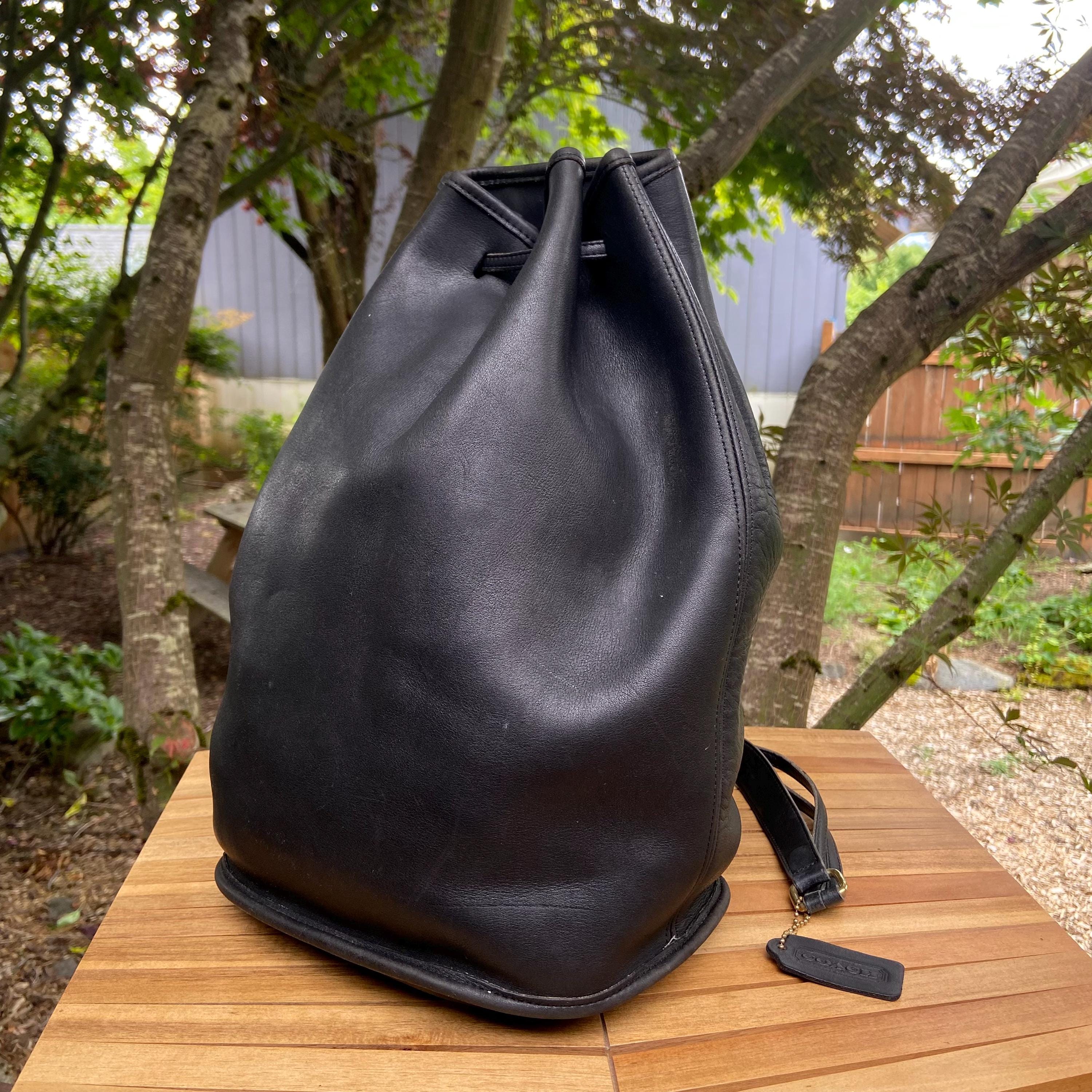 バッグ Vintage Coach The Sling Leather 9929 Vintage Coach #9929 Black Leather The Sling Bag Drawstring