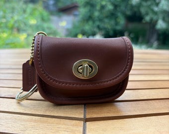 Coach Vintage Signature Brown Leather and Brass Keychain - Etsy
