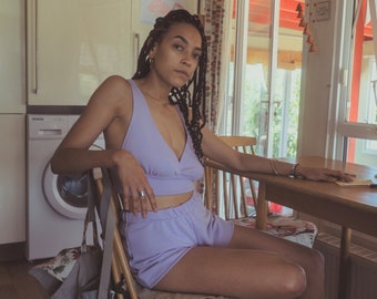 Loungewear Spring Clothing | Lavender Fitness Wear | Cute Workout Set 2 pieces | Lilac Athletic Crop Top & Short | Activewear