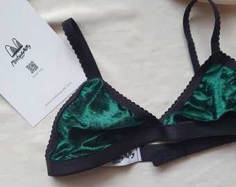 Women 2 Pieces Emerald Green Velour Cotton Lingerie Set With Lace