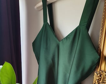 Smaragd seidiges Satin-Oberteil, grünes formelles Cami, ärmellose Abendbluse, Weste Camisole, V-Ausschnitt Tank