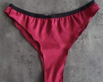 Ruffle Panties, Satin Lingerie, Red Silky, French Cut Bottoms, Christmas Wife Gift