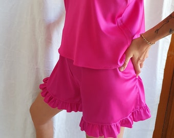 Fuchsia Bridesmaid Pj, Silky Satin Pyjamas, Bridal Party Pajamas, Bachelorette