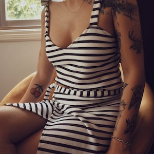 Black & White Summer Set • Crop Top • Tie Shoulder Straps • Wrap Skirt
