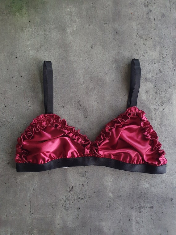Satin Ruffle Bra, Party Bralette, Christmas Wife Gift, Frilly