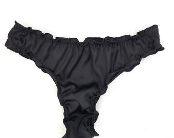 Tanga de satén, braguita con volantes, braguita francesa con volantes, lencería vintage, fruncido sedoso