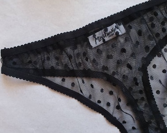 Transparent String, See Through Underwear, Sheer Thong, Polka Dot Panty, Tulle Lingerie, Plus size Tanga