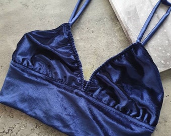 Velvet Bralette, Crop Top Y2K, Polewear Lingerie, Rave Bra, Dark Blue, Velour Party Wear, Burning Man