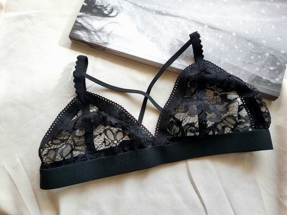 Lace Strappy Bralette, Cage Bra, See Through Lingerie, Floral Transparent,  Wireless Triangle, Goth Festival Top -  Norway