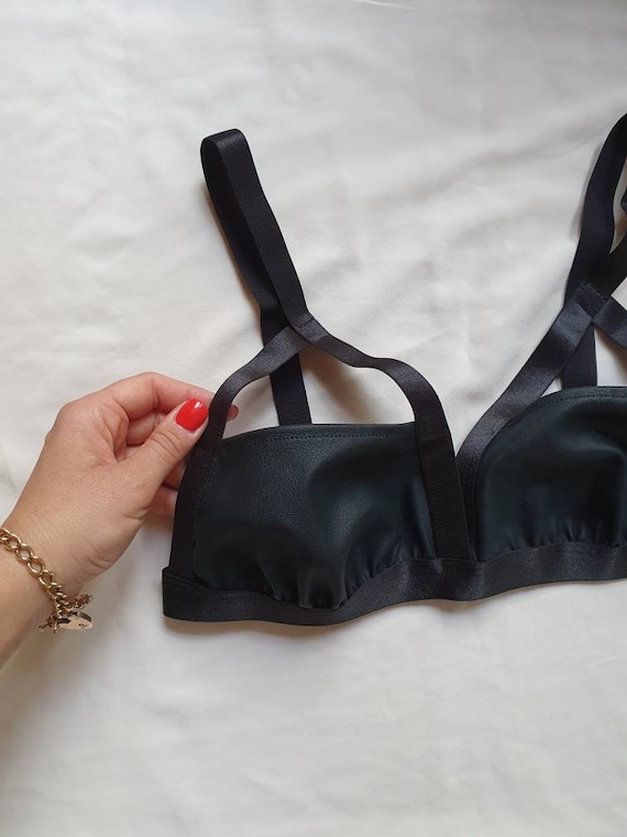 Half Cup Bra Shelf Open Tip Lingerie Leather Bralette Peek-a-boo