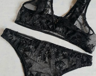 See Through Panty, Lace Floral Lingerie, Transparent Underwear, Mesh Panties