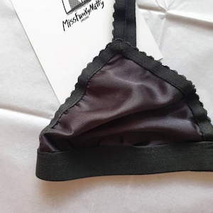 Black Satin Bra, Bralette, Lingerie French Style,Comfy Silky Top, Underwear, Nightwear