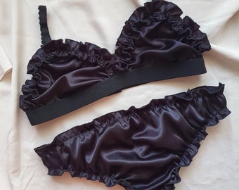 Love Affair Satin Ruffle Bralette and Panty Set