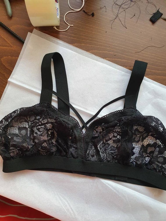 Lace Strappy Bralette, Cage Bra, See Through Lingerie, Floral Transparent,  Wireless Triangle, Goth Festival Top -  Canada