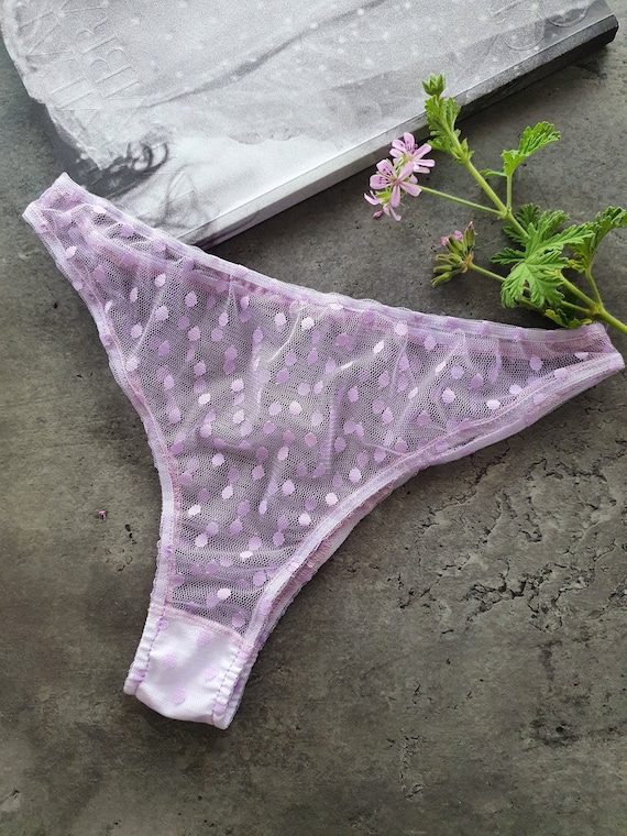 See Through Underwear, Sheer Bikini, Panty Lilac, Transparent Lingerie,  Polka Dot Lavender Tulle -  Sweden