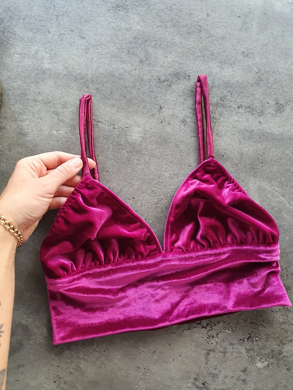 Buy Velvet Bra, Dance Top, Polewear, Clubwear, Fucshia Barbie Y2K Lingerie,  90s Bralette Crop Top, Velour Rave Wear Online in India 