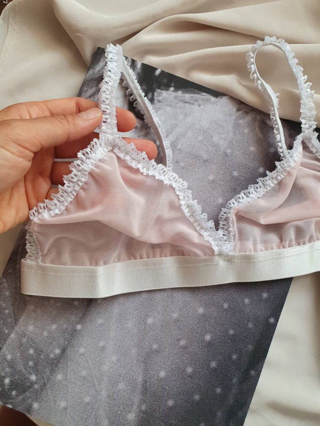 See Through Lingerie Set Wireless Bra Tulle Sheer Bralette Transparent