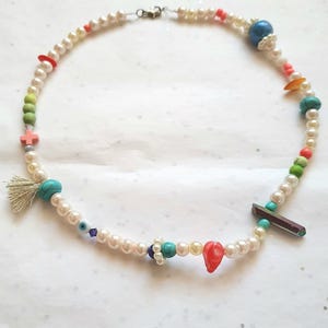 Multicolor Pearl neckalce, Beaded Necklace, Funky Colorful, Nostalgic, Y2K