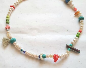 Collar de perlas multicolor, collar con cuentas, colorido funky, nostálgico, Y2K
