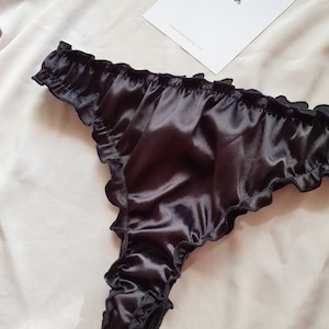 Satin Thong, Frilly Panty Underwear, Ruffle French Knickers, Vintage Lingerie, Silky Shirred