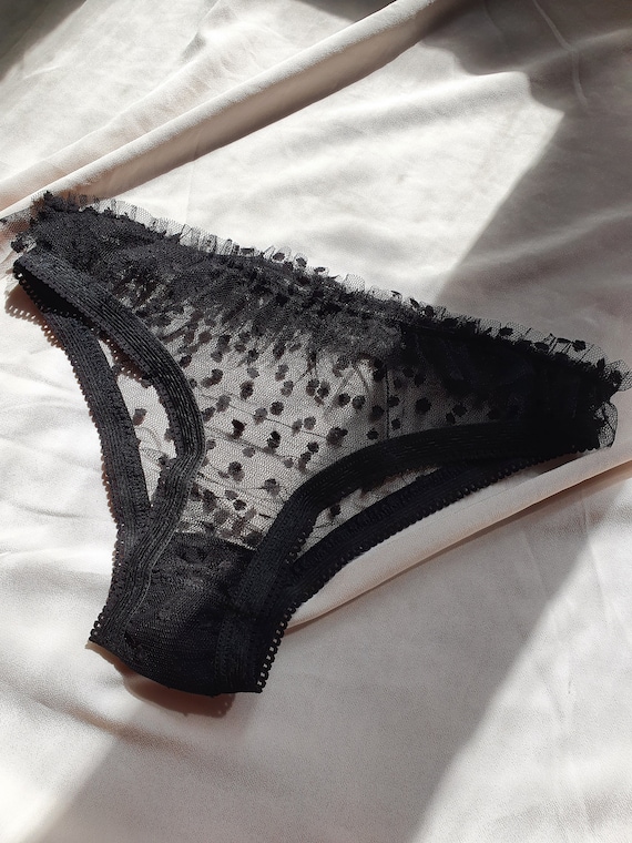 Frilly Lingerie, See Through Knickers, Polka Dot Panties, Sheer Ruffle  Brief, Transparent Black Bikini -  Canada