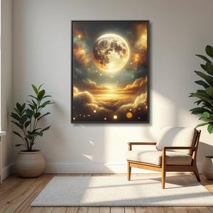 Celestial Moon Canvas Wall Art: Boho Night Sky Galaxy Print