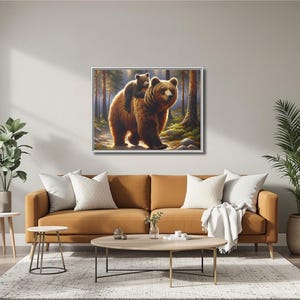 Bear Family Canvas Print: Whimsical Nature Wall Art, Rustic Home Decor