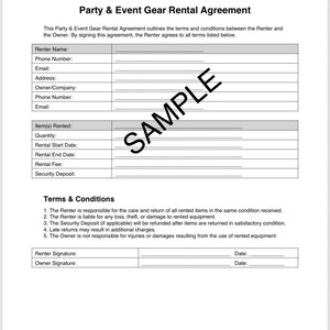 Party & Event Gear Rental Agreement | Equipment Rental Contract ...