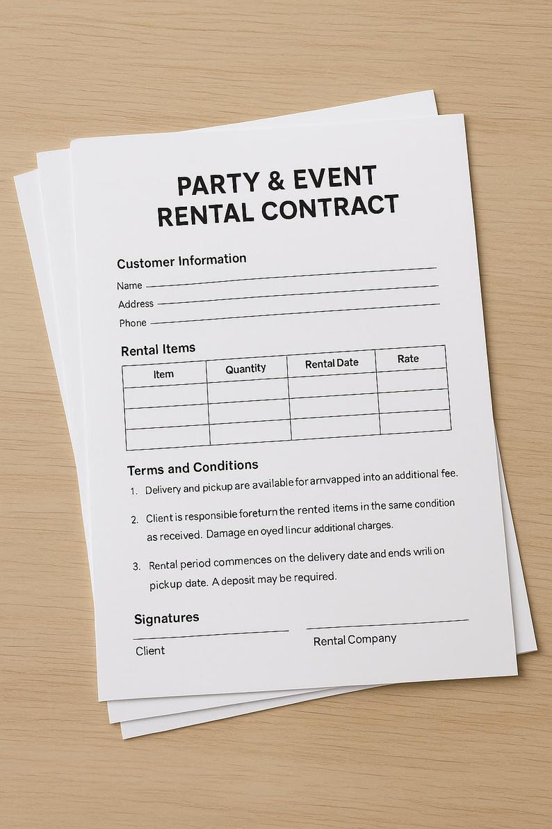Party Rental Agreement PDF | Event Gear Contract | Printable Rental ...