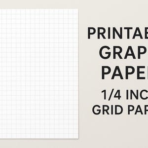 May include: A sheet of white graph paper with a 1/4 inch grid pattern. The text "PRINTABLE GRAPH PAPER 1/4 INCH GRID PAPER" is displayed in black, bold font. Ideal for math, science, and design.