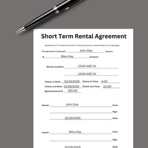 Short Term Rental Agreement Template: Residential Lease (Canva Editable)