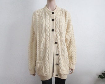 Fisherman Knit Wool Cardigan Sweater Pockets Size XL Like New