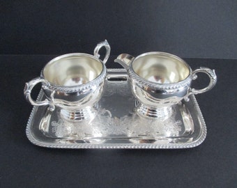 Silverplate Cream & Sugar on Rectangle Tray Wm Rogers