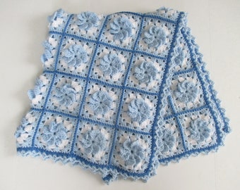 Vintage hand Crocheted Granny Squares Afghan Lap Crib Blanket Acrylic Vegan Baby Gift 34 x 38