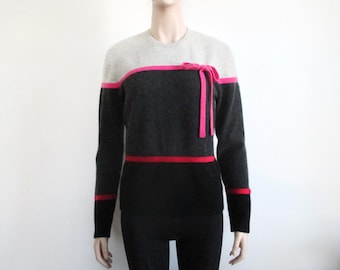 Black Charcoal Grey Cashmere Sweater Size L Red Fuchsia Andre Christian