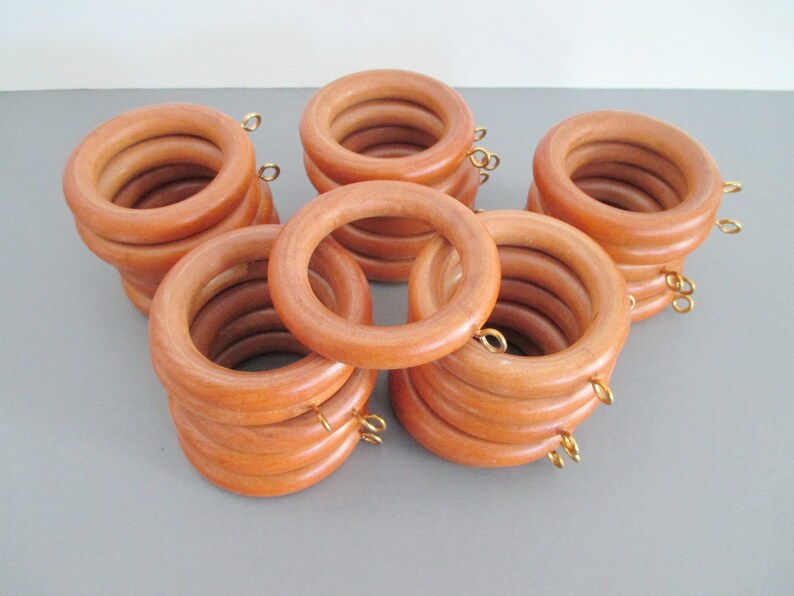 25 Wood Curtain Rings 1-3/4 inner diameter Vintage Drapery Hardware Upcycle Repurpose image 3